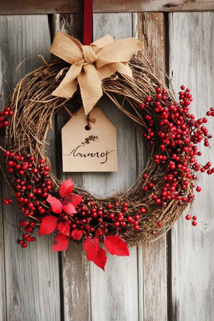 Burlap Fall Wreath with Berries 