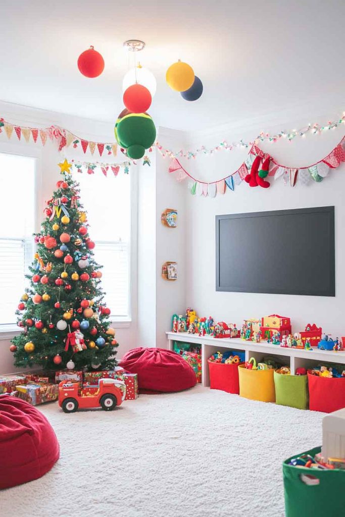 Bright and Cheerful Playroom with Fun Christmas Decorations