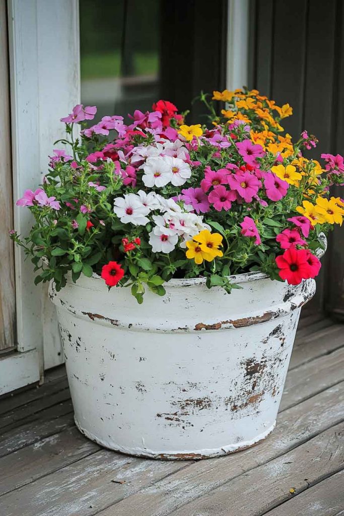Painted White Farmhouse Cauldron Planter