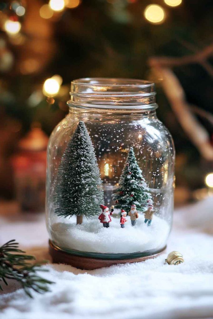 Mason Jar Snow Globes with Winter Scenes