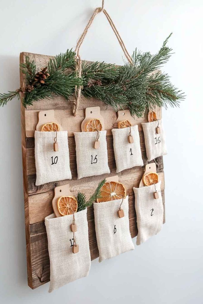 Wooden Advent Calendar with Jute Pockets