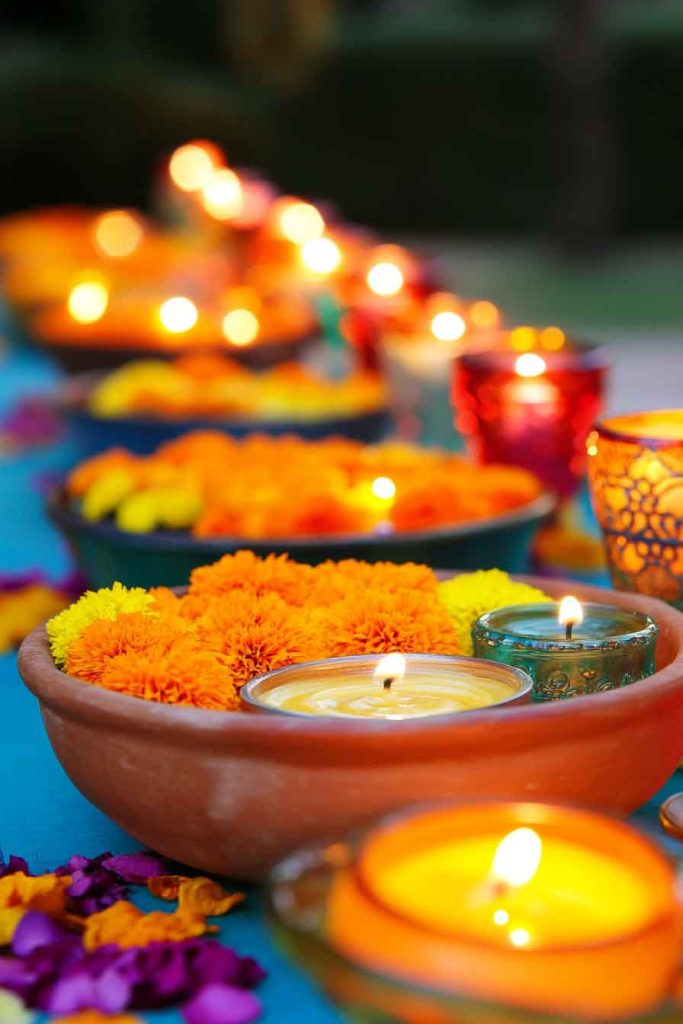 Marigold and Candle Arrangement