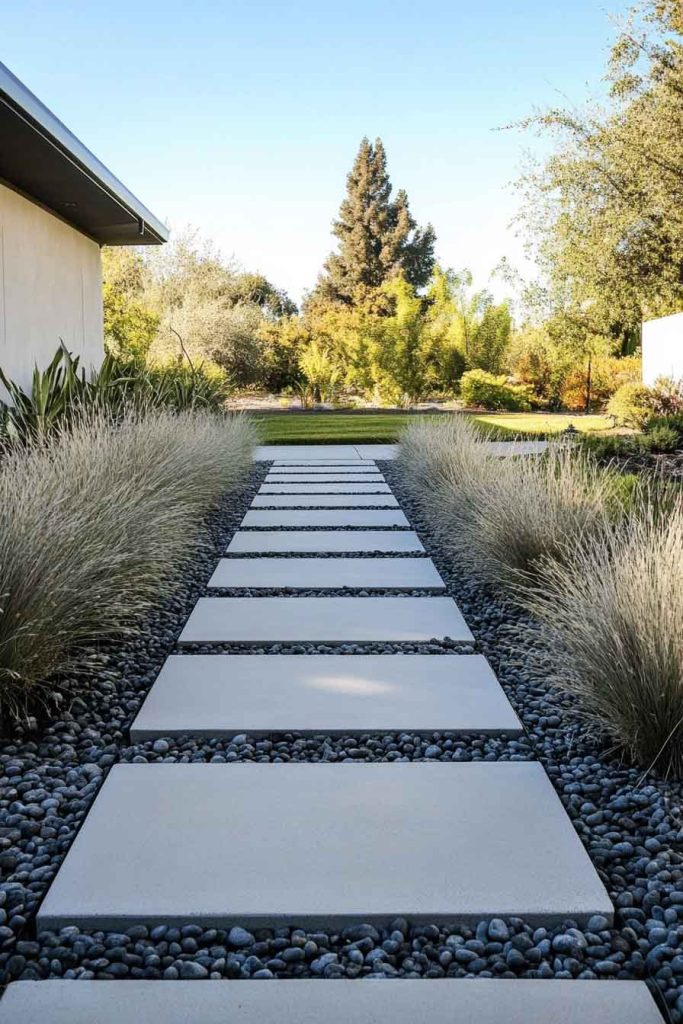 Modern Concrete Paver Pathway with Gravel Infill