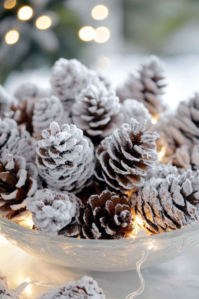 Frosted Pinecone Centerpiece Bowl