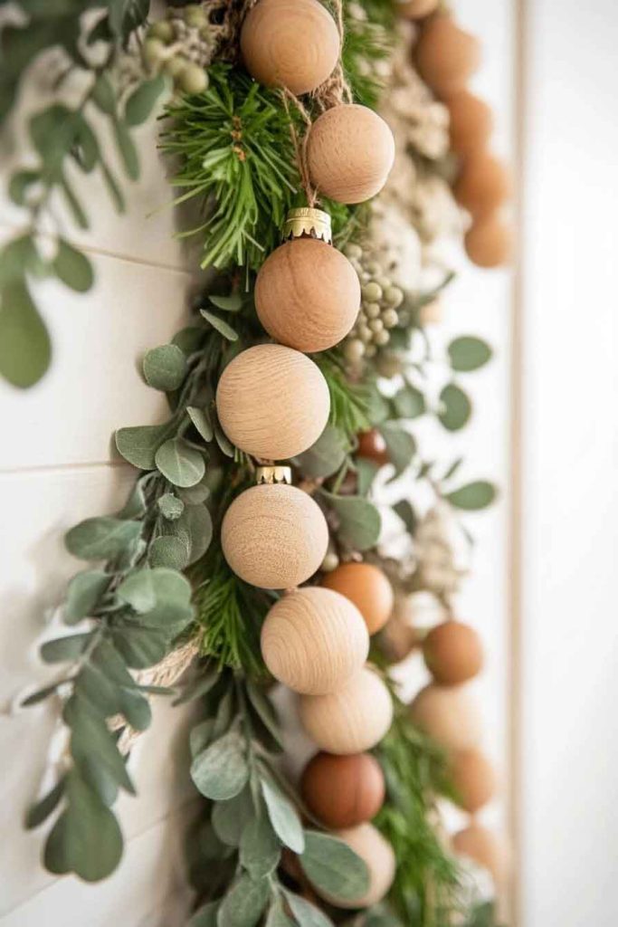 Wooden Bead Garland with Greenery
