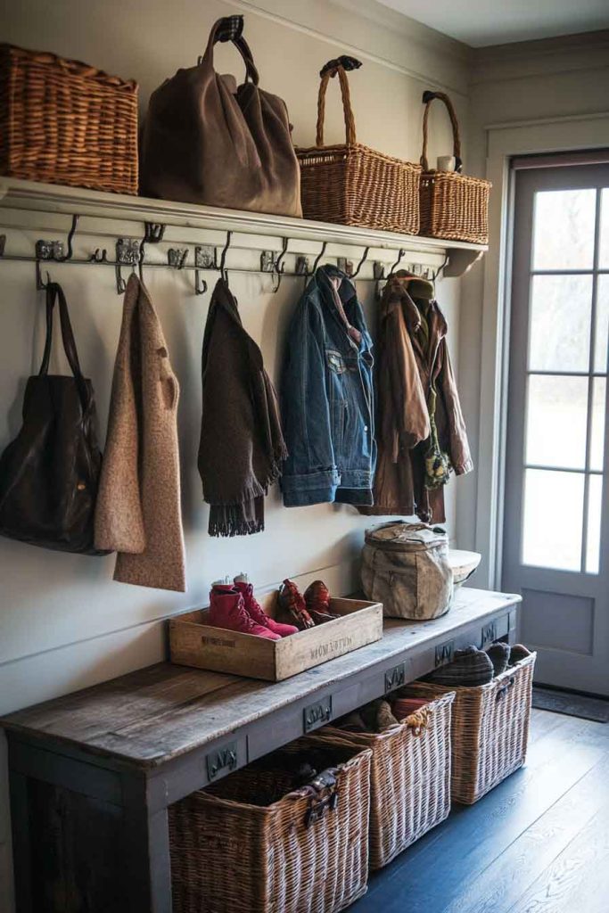 Mudroom Organized with Vintage Storage