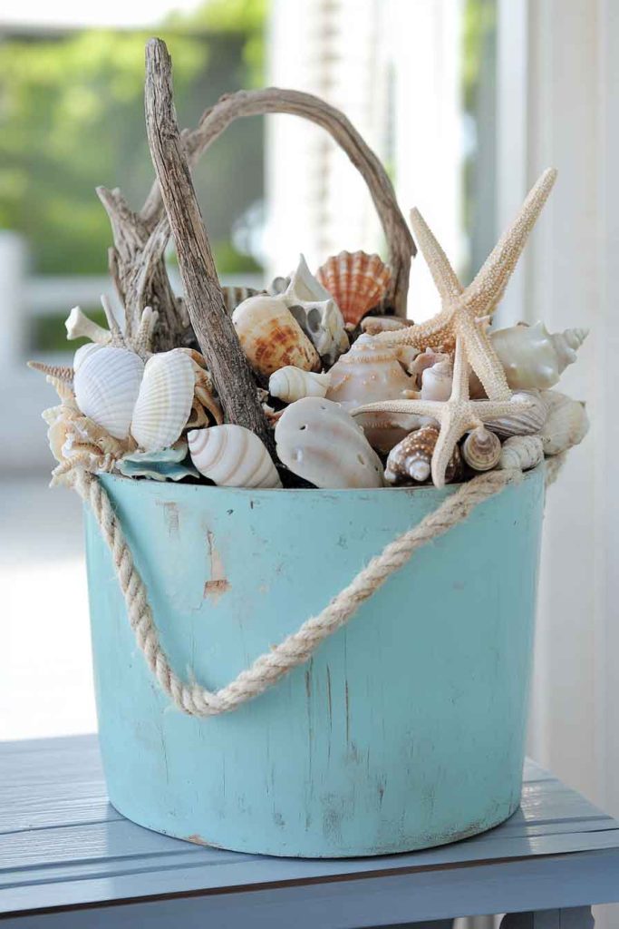 Coastal Theme with Seashells and Driftwood