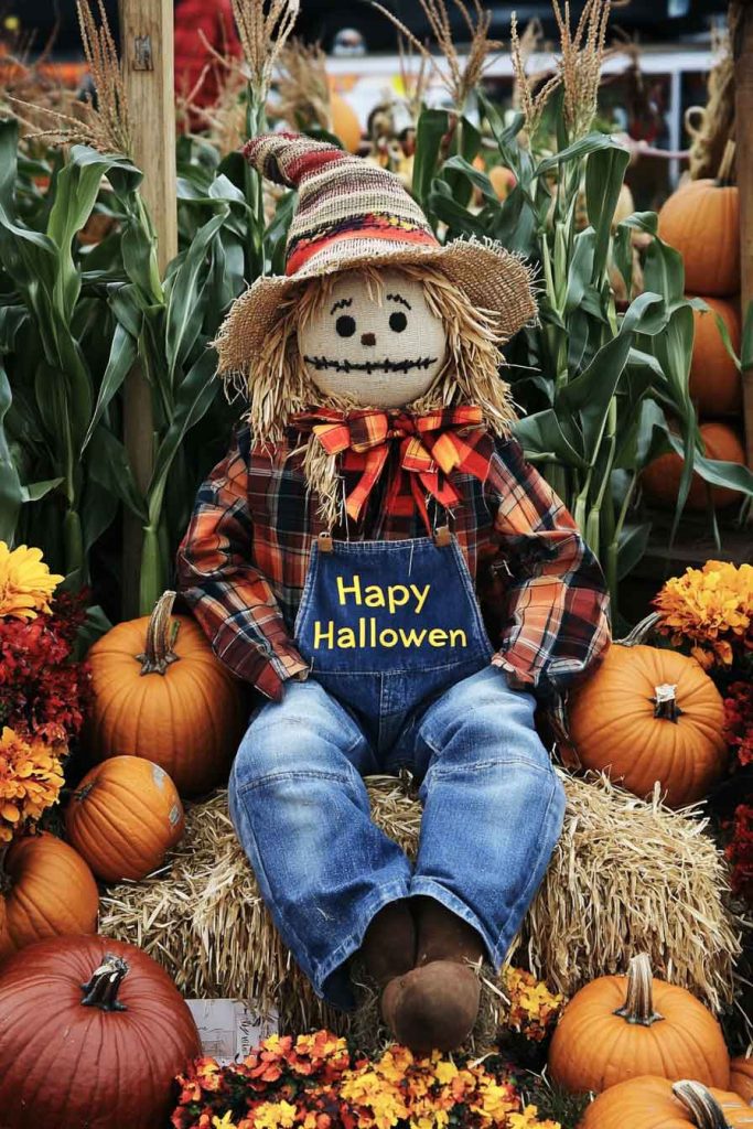 Rustic Scarecrow and Corn Stalk Display