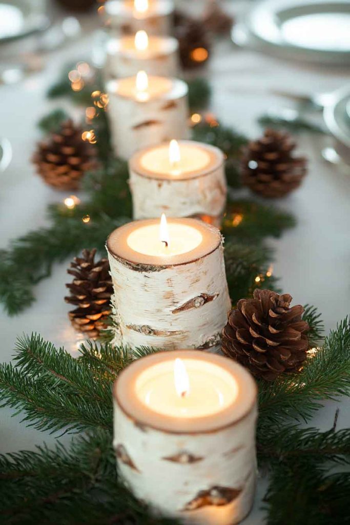 Birch Log Candle Holders for Table