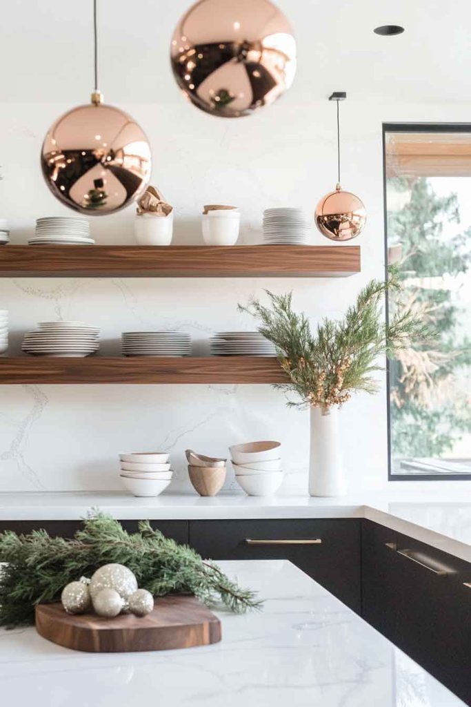 Modern Kitchen with Clean-Lined Christmas Accents