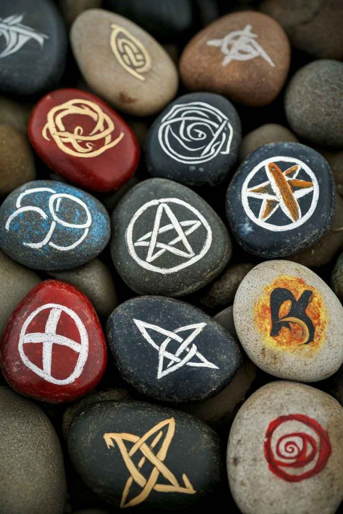 Rune Stones Painted on River Rocks