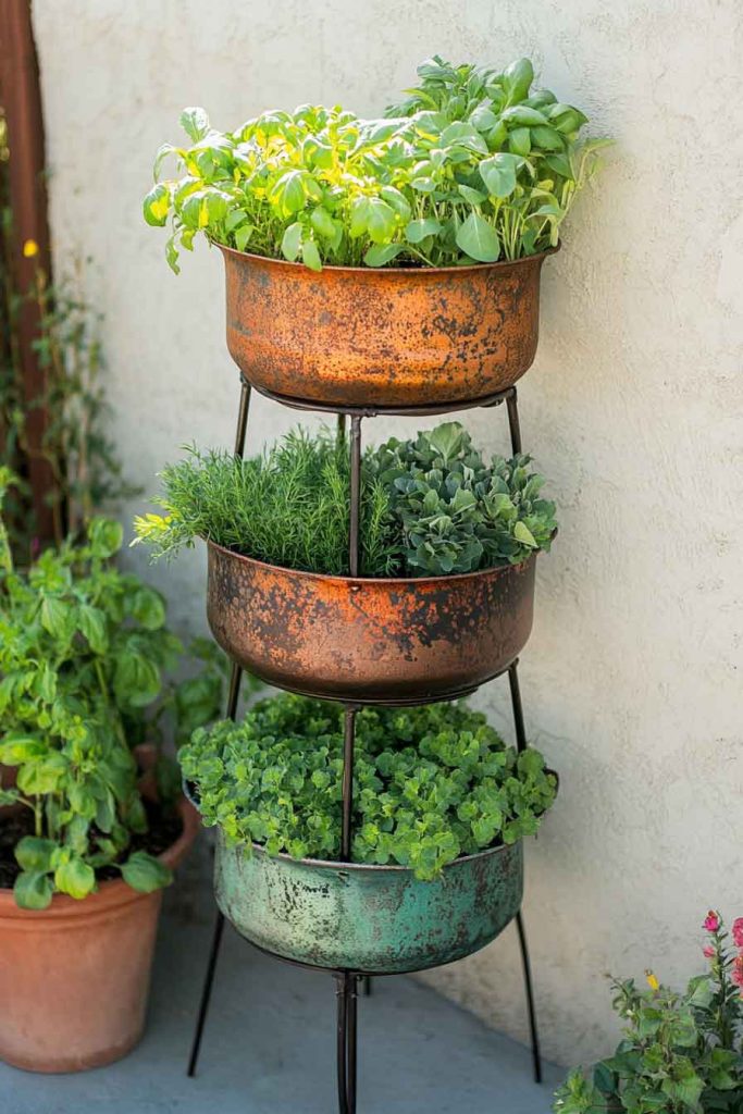 Vertical Herb Tower with Stacked Cauldrons