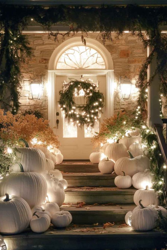 Elegant White Pumpkin Display