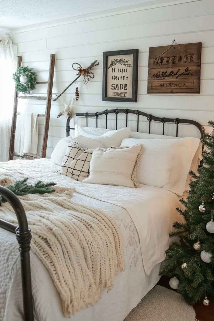  Farmhouse-Style Bedroom with Rustic Christmas Charm