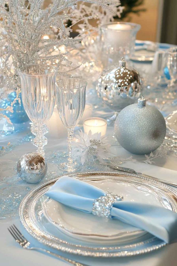 Silver and Ice Blue Elegant Table