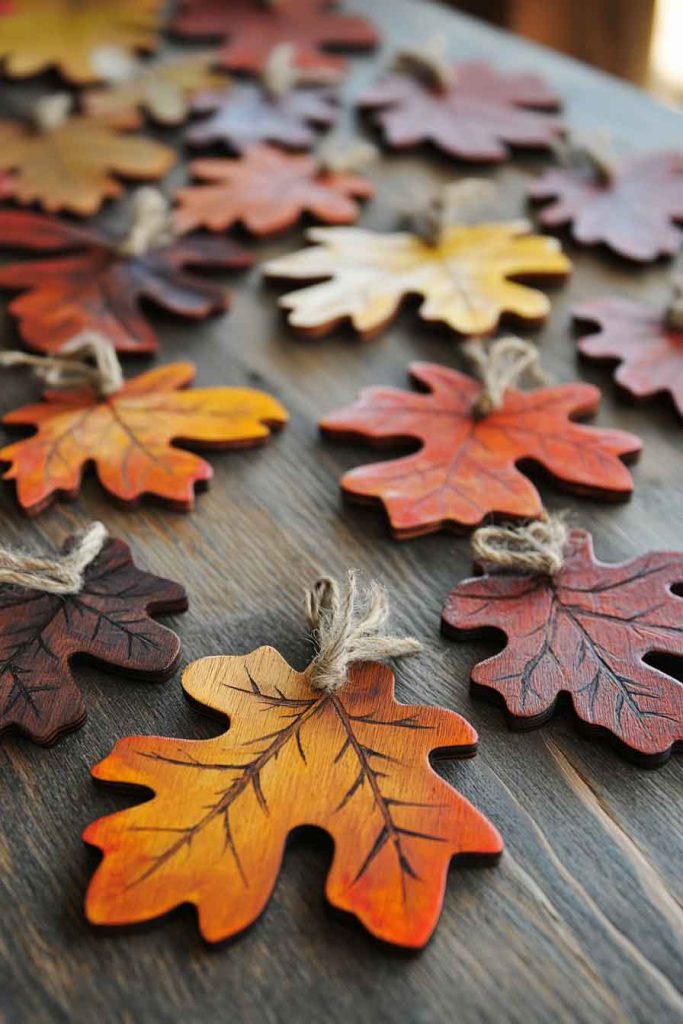 Hand-Painted Wooden Leaves