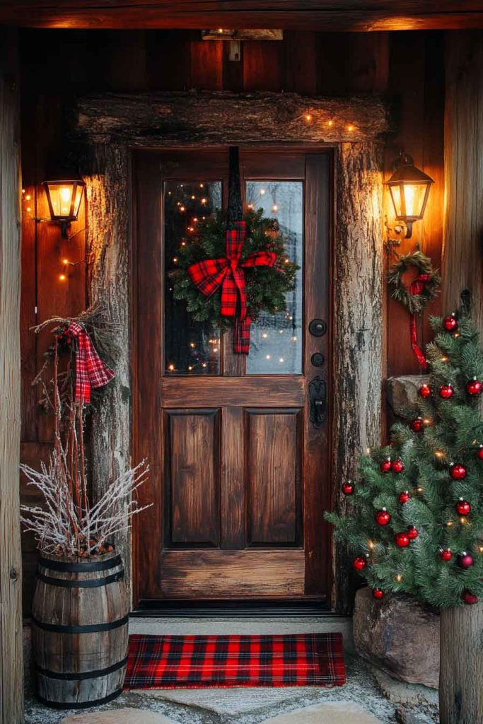 Rustic Cabin Door Decoration with Plaid