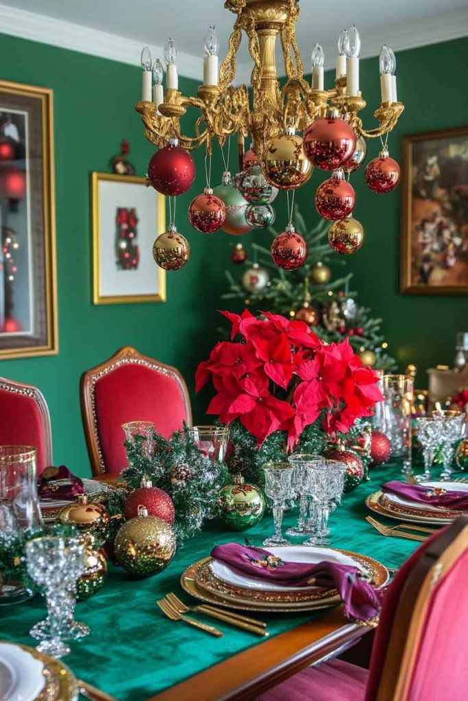 Vibrant Dining Room with Bold Christmas Colors