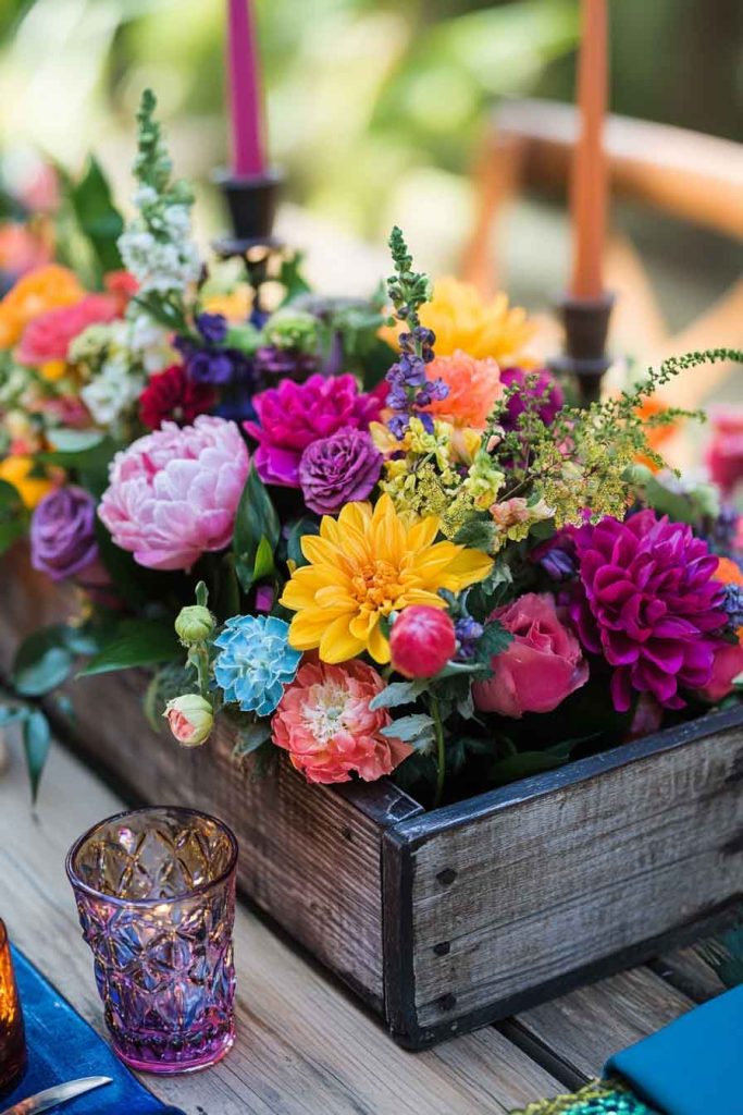 Rustic Wood Box with Bright Accents