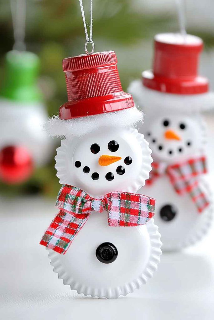 Bottle Cap Snowman Ornaments