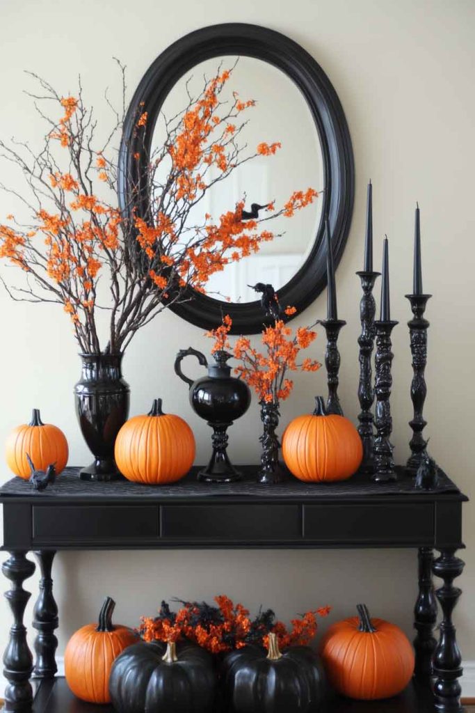 Sophisticated Orange and Black Entry Table