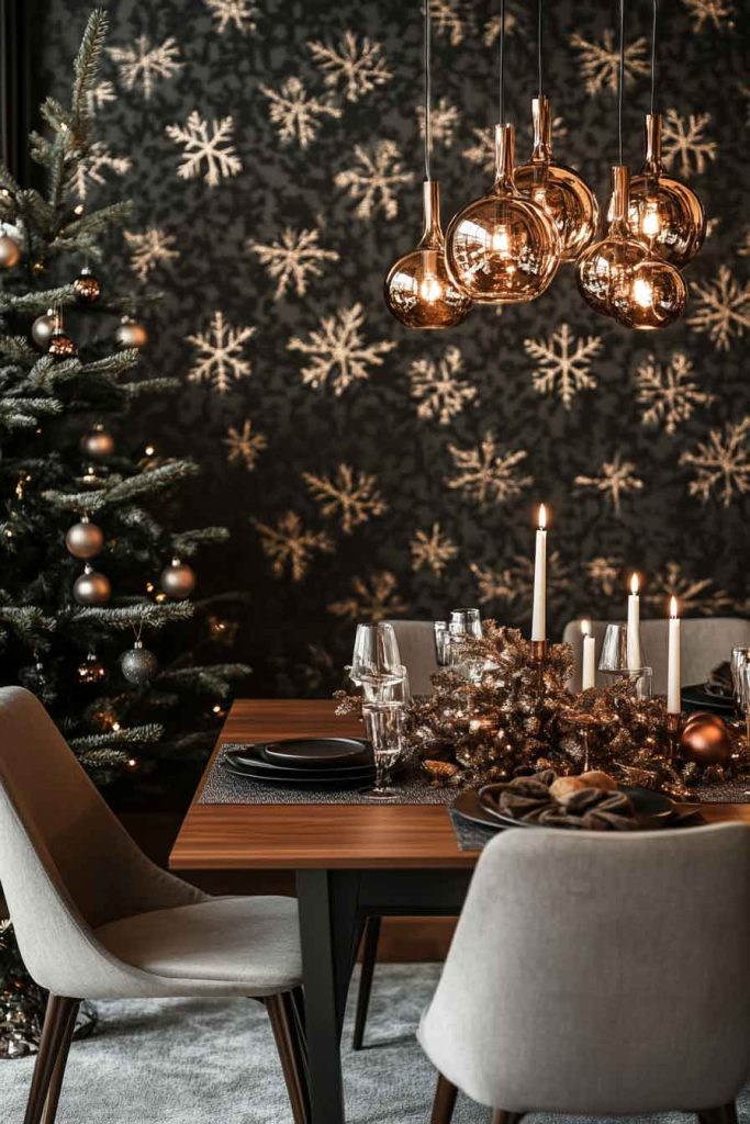 Metallic Copper Christmas Pattern Wallpaper