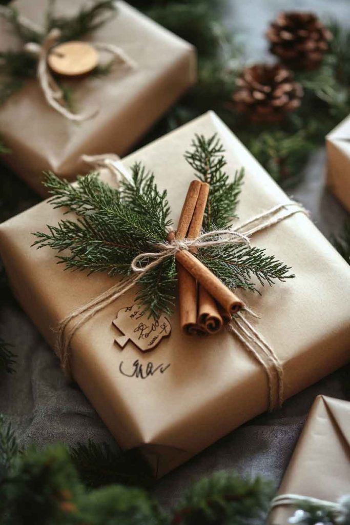 Kraft Paper Gift Wrap with Natural Decorations