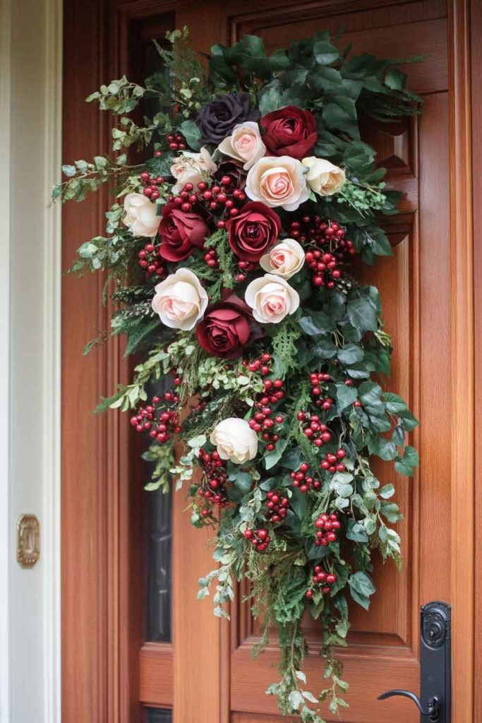 Abundant Floral and Berry Door Swag