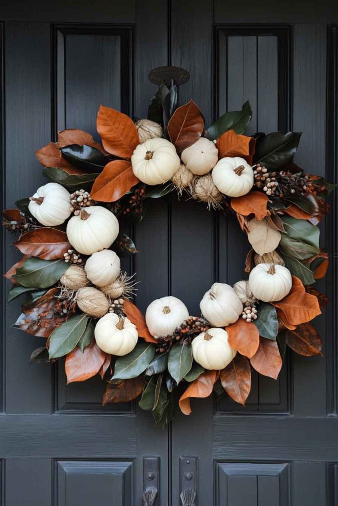 Sophisticated Magnolia and Pumpkin Wreath