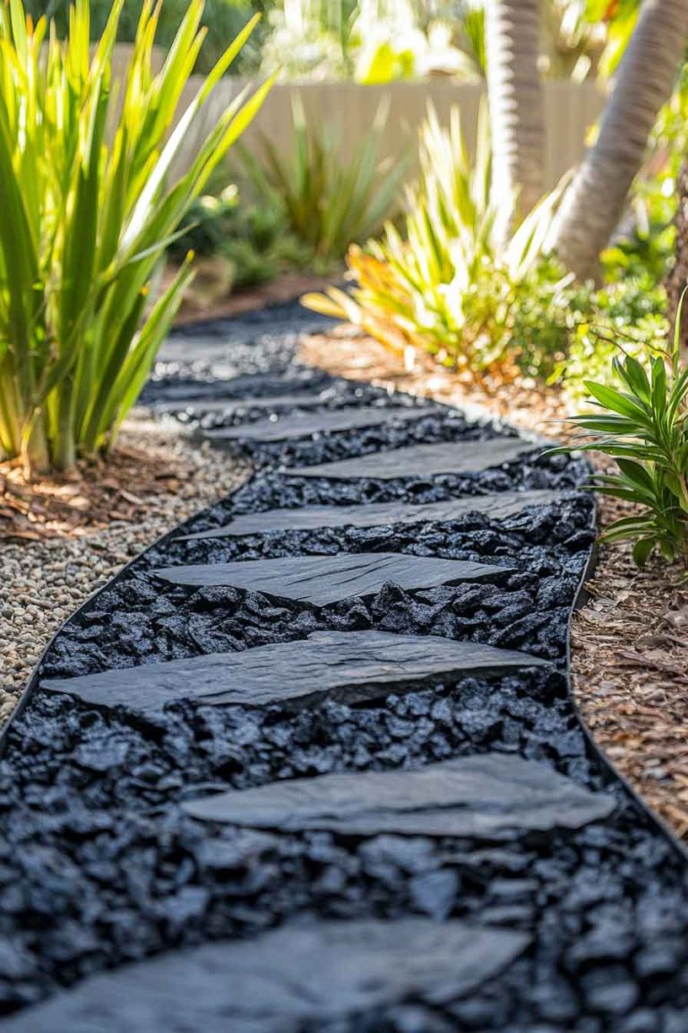 Black Lava Rock Contemporary Path