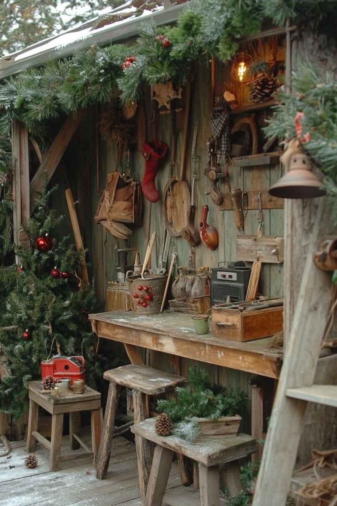 Outdoor Shed Decorated as Vintage Workshop