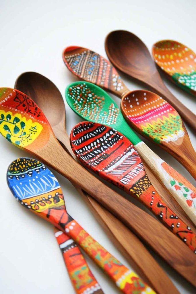 Painted Wooden Spoons with Decorative Handles