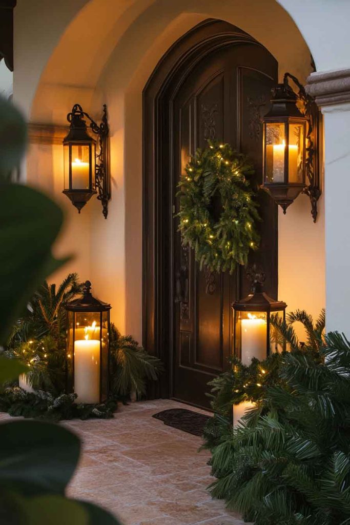 Elegant Candle-Lit Door Arrangement