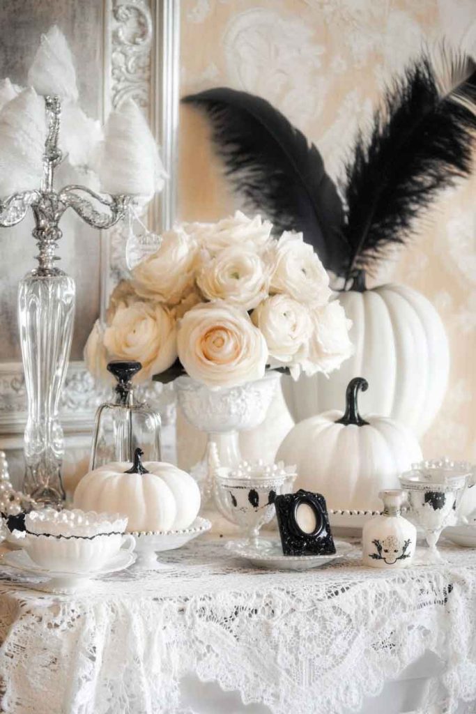 Elegant Pearl and Lace Halloween Display