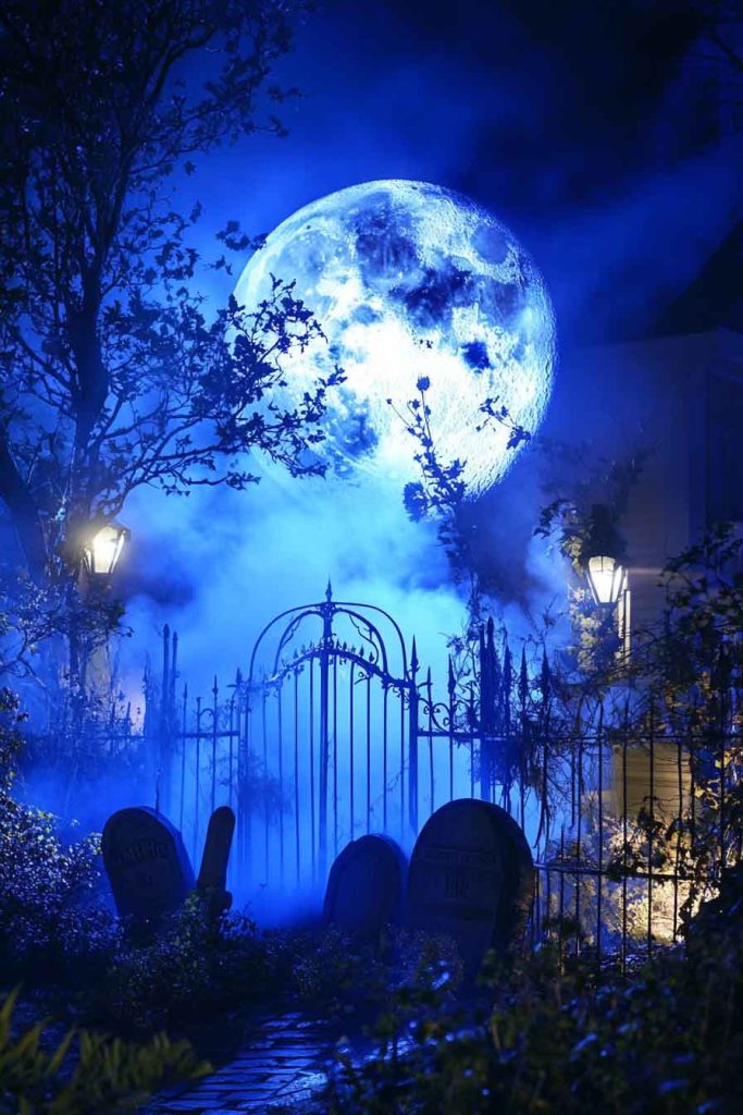  Moonlit Cemetery Garden Scene