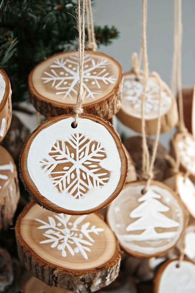 Wooden Slice Ornaments with Painted Designs