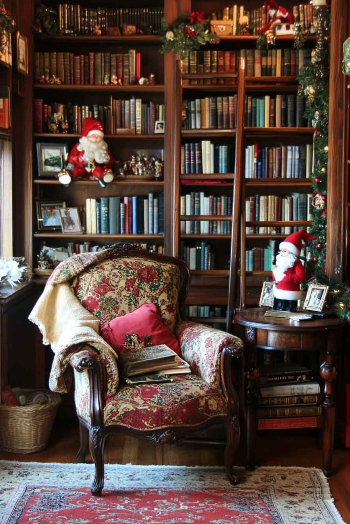 Library Styled with Vintage Book Displays