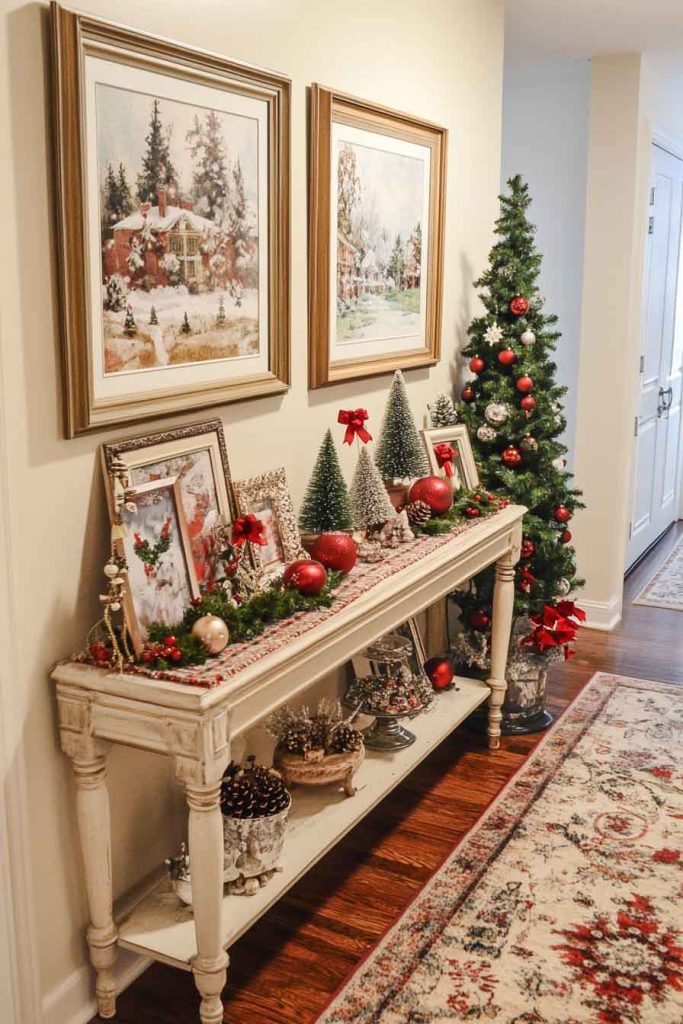 Eclectic Hallway Gallery with Christmas Art Display