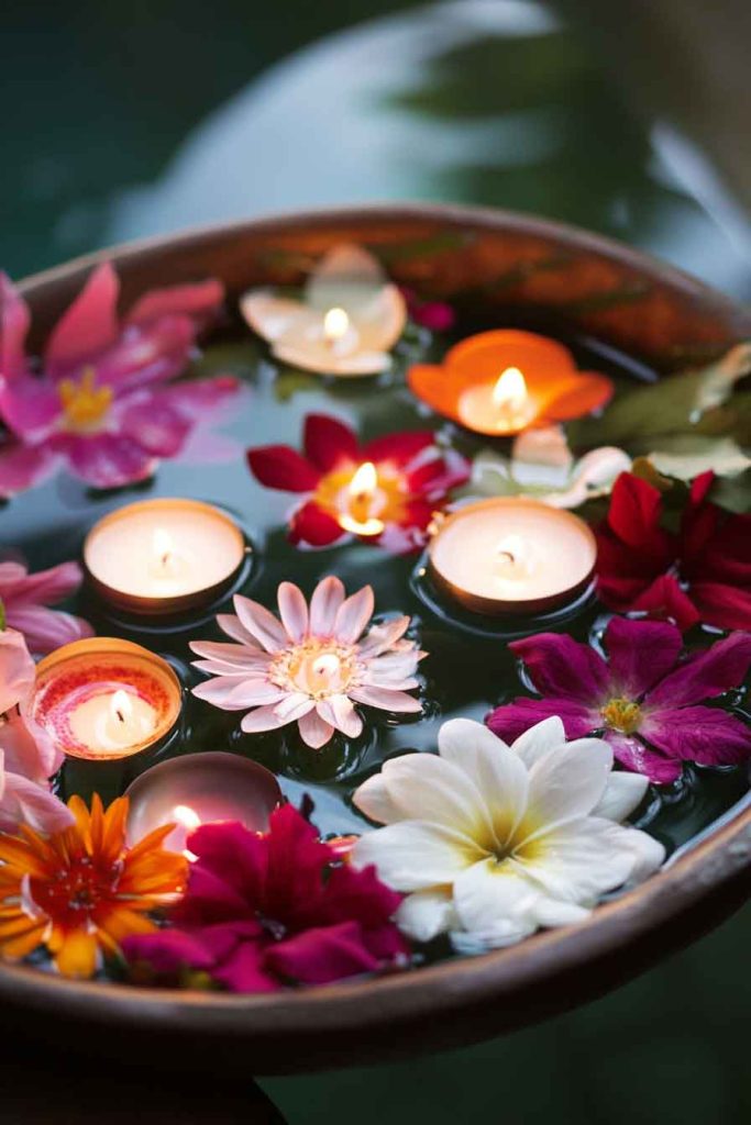 Floating Candle Bowls with Flowers and Water