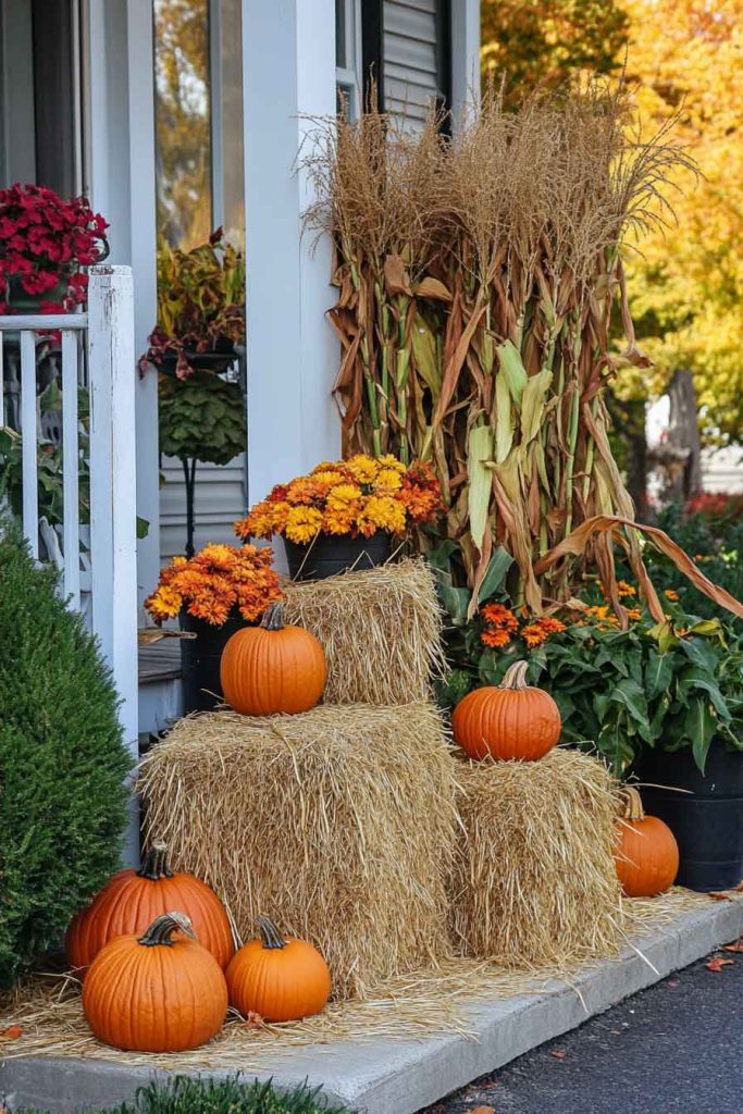 Hay Bales and Corn Stalks