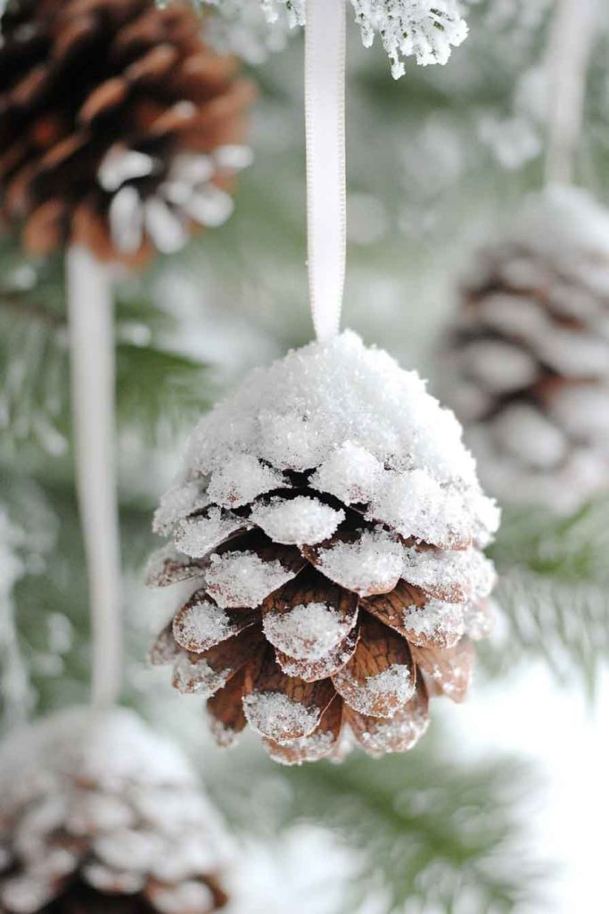 Pine Cone Snow-Dusted Ornaments