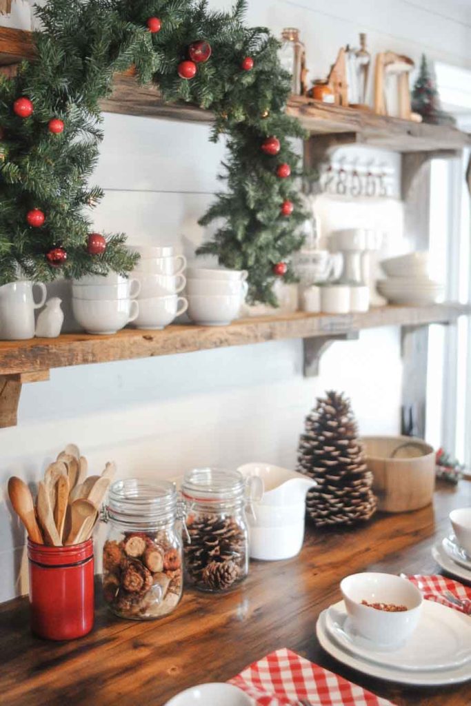 Rustic Farmhouse Kitchen with Natural Christmas Elements