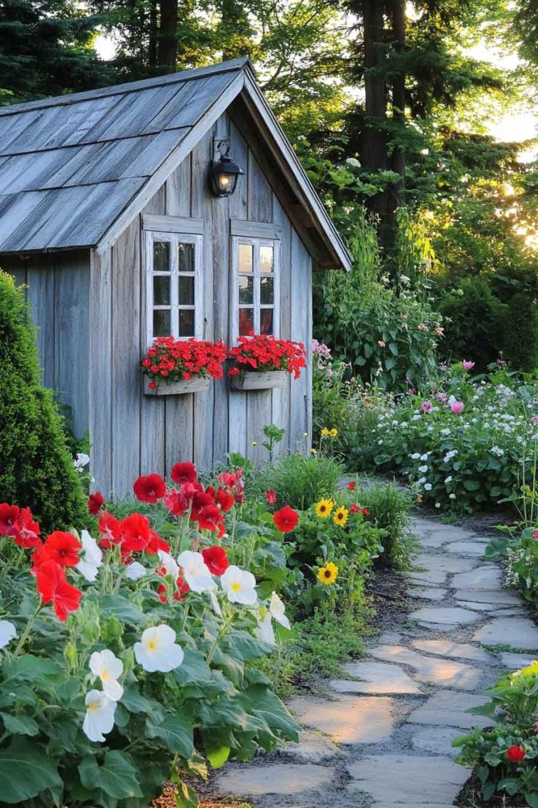 Rustic Garden Shed with Flower Boxes