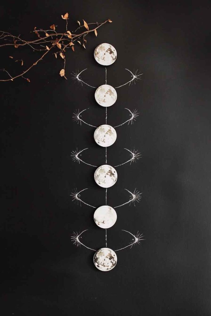 Moon Phase Wall Hanging with Black Canvas