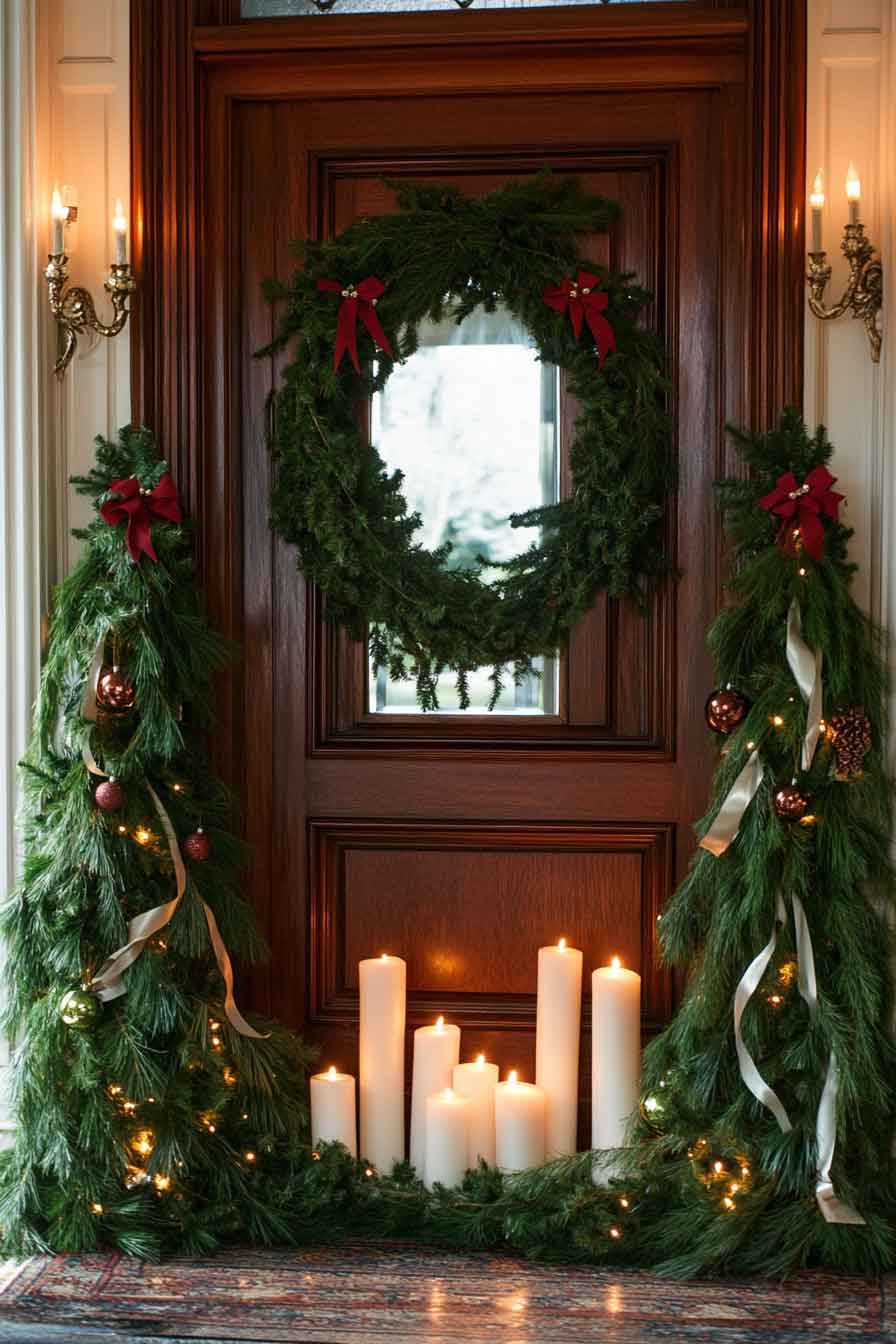 Timeless Evergreen and Candle Door Installation