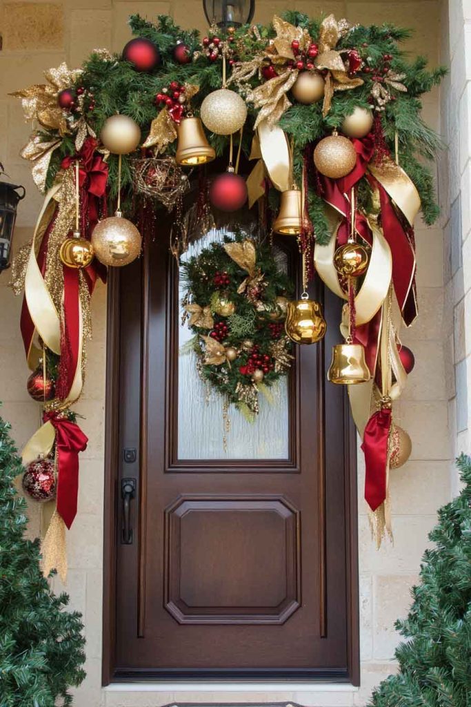 Festive Door Swag with Cascading Ribbons