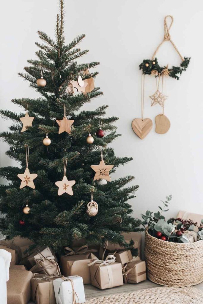 Minimalist Christmas Tree with Wooden Ornaments