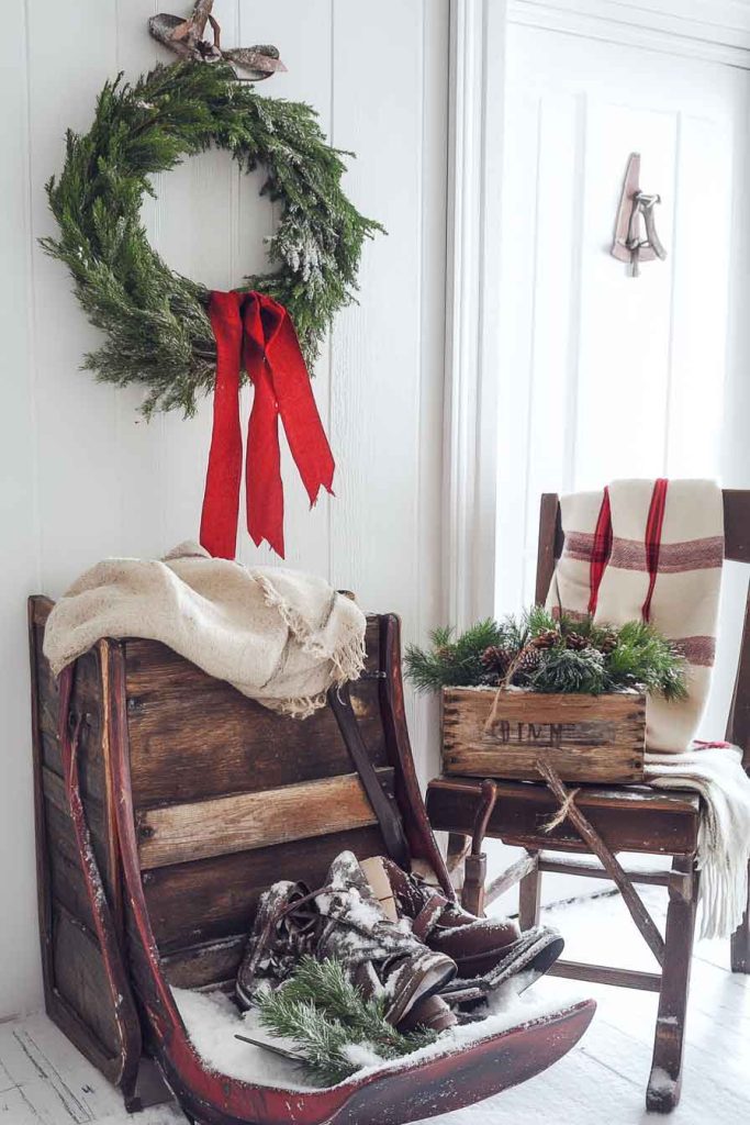 Cozy Corner with Vintage Sled Display