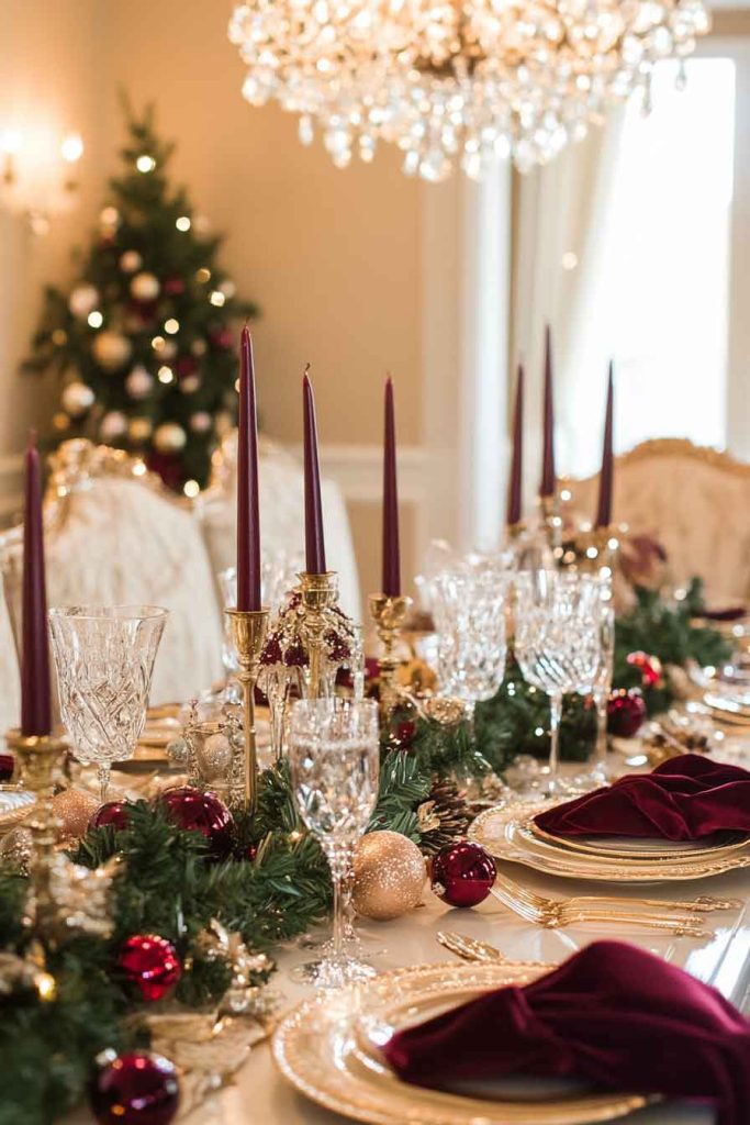 Elegant Dining Room with Gold and Burgundy Theme