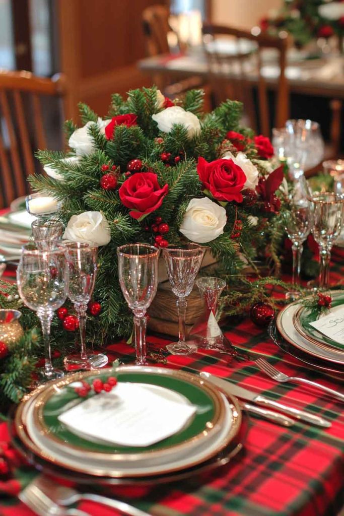 Traditional Green and Red Plaid Table